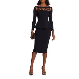 NWT Chiara Boni La Petite Robe Lila Mixed-Media Peplum Midi-Dress $695